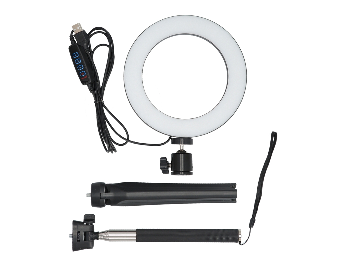 Luz anelar LED portátil 3 modos ajustáveis com tripé para selfie maquiagem live USB | S/MARCA