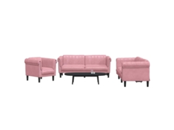 Vidaxl 3 Pcs Conjunto De Sofás Veludo Rosa