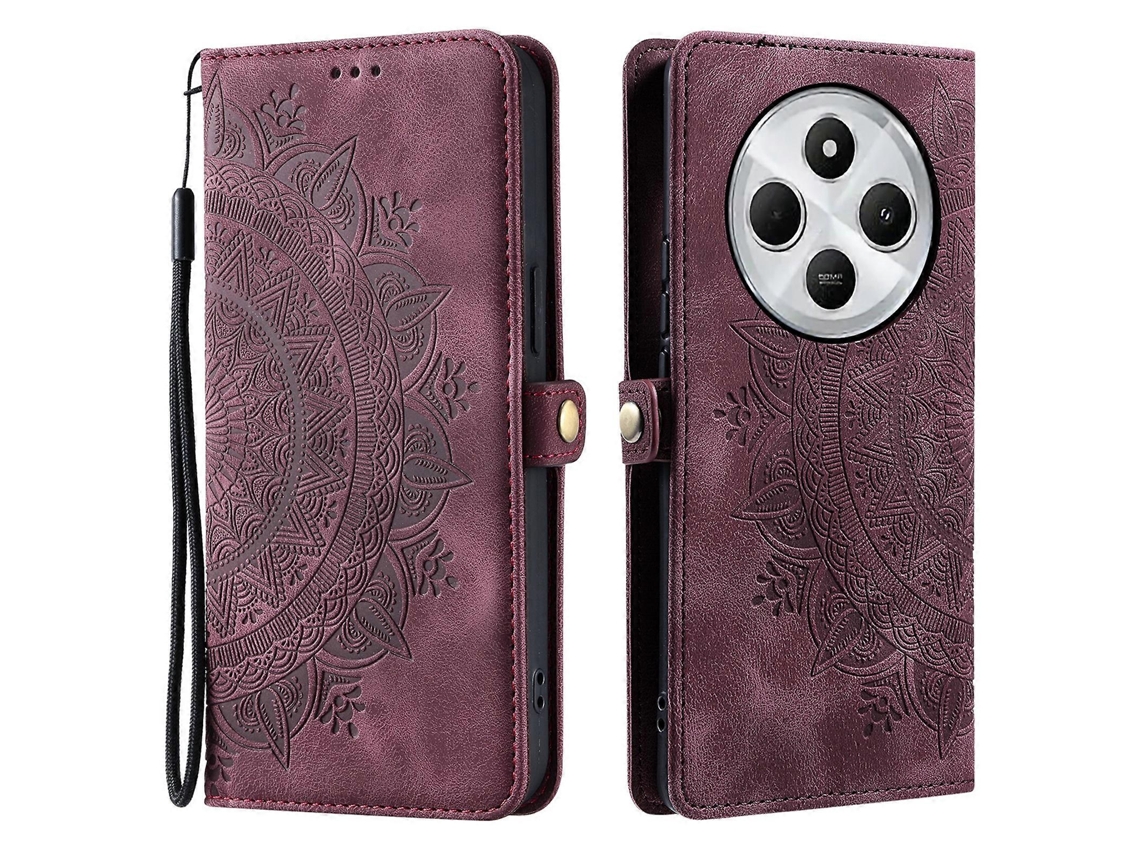 Compre Estilo 016 Para Xiaomi Poco C75 4g / Redmi 14r 5g / 14c 4g Capa Skin Feel Totem Carteira De Couro Com Impressão Em Vinho Tinto