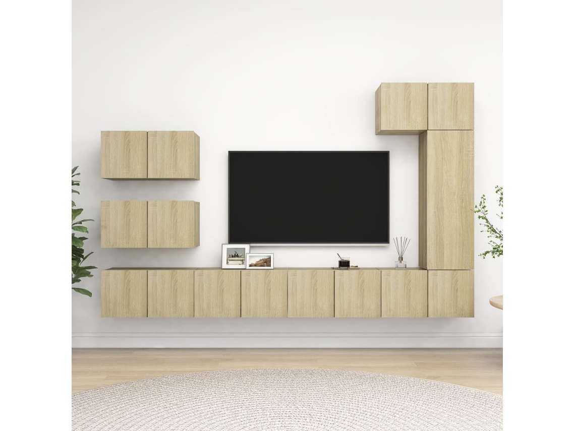 Vidaxl 8 Pcs Conjunto Móveis De Tv Derivados Madeira Carvalho Sonoma