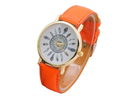 Relógio de Pulso Feminino de Padrão Moderno em Couro Pu com Movimento de Quartzo Laranja