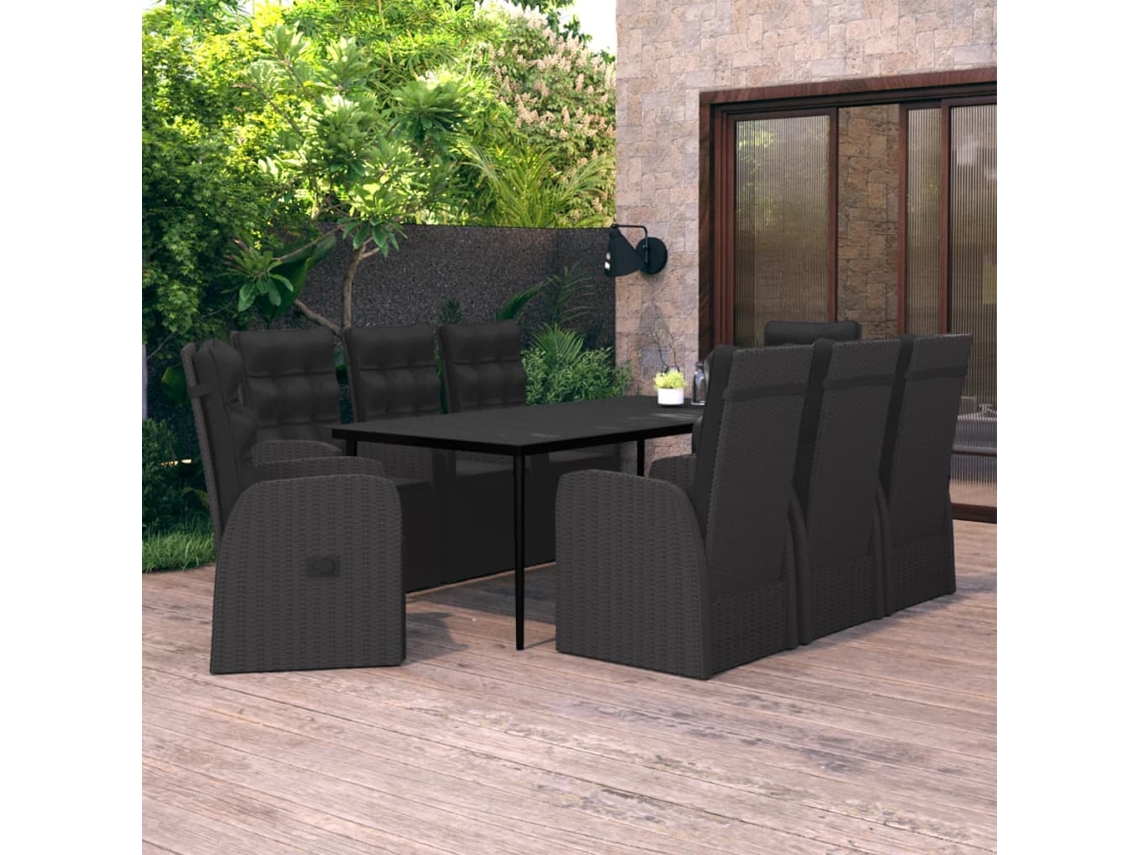 Vidaxl 9 Pcs Conjunto De Jantar Para Jardim Com Almofadões Preto