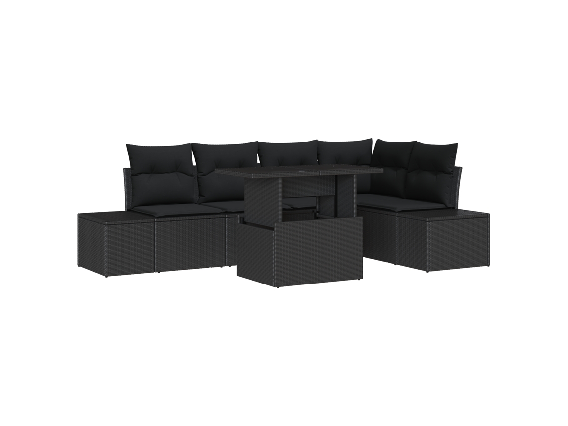 Conjunto 6 De Sofá Jardim Vidaxl Preto Vime, Poliéster, Aço
