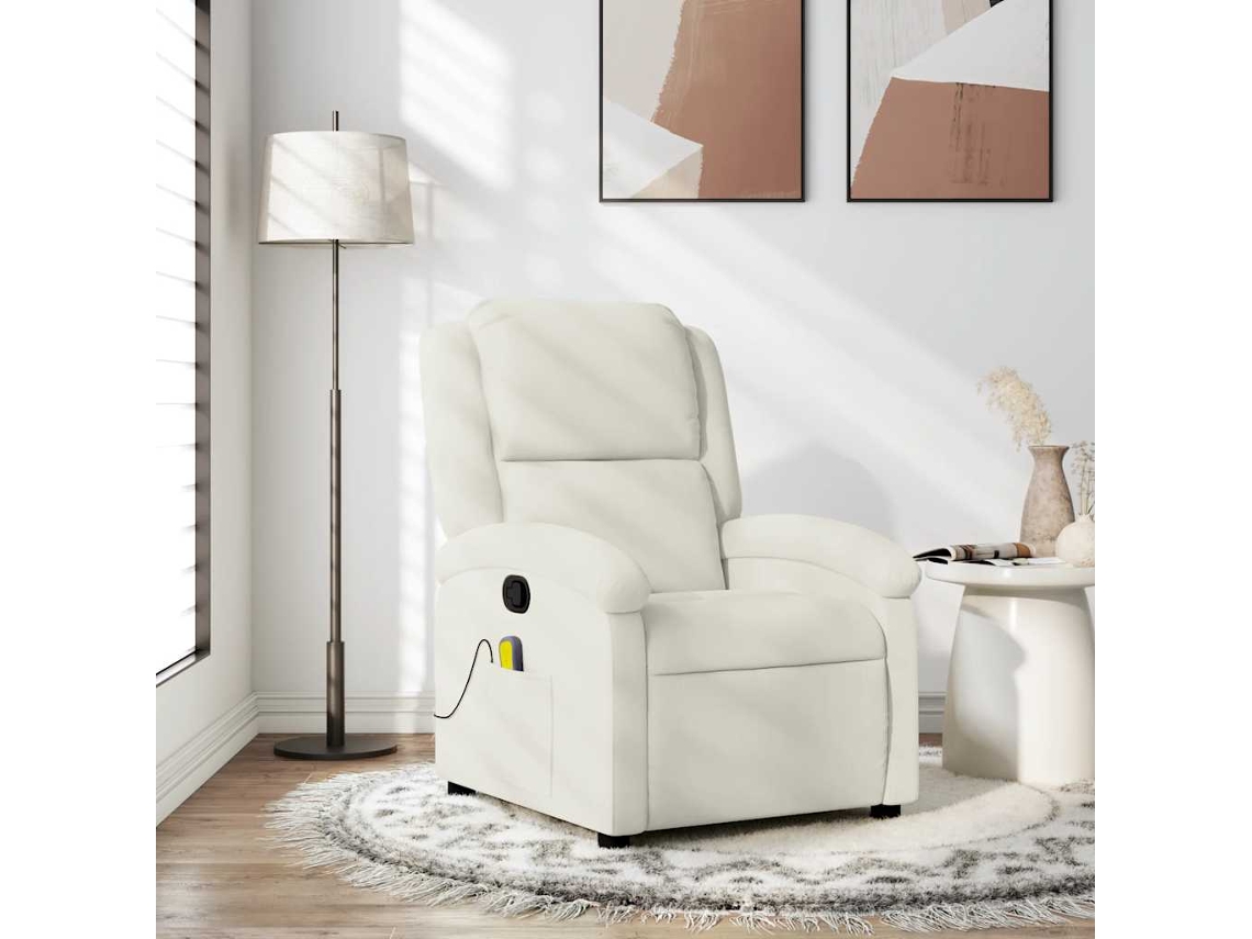 Vidaxl Poltrona De Massagens Reclinável Veludo Cor Creme