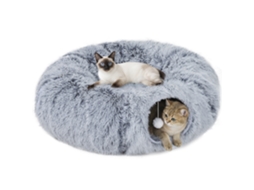 Túnel para Gatos de Interior com Cama em Formato de Rosca, Almofada Circular Lavável, 90x80x27cm, Cinza Claro E TOWN COMMERCE GMBH