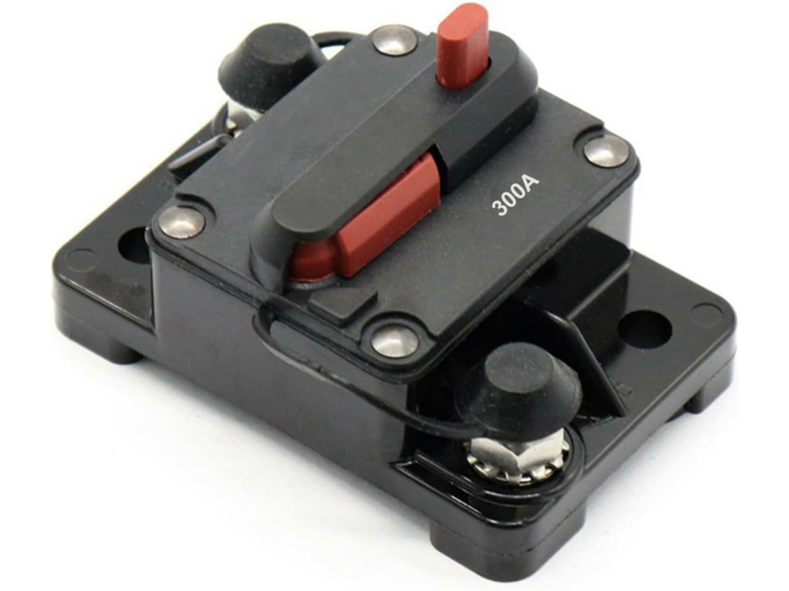 Disjuntor à prova d'água com rearme manual para proteção contra sobrecarga em carros, caminhões e veículos recreativos.