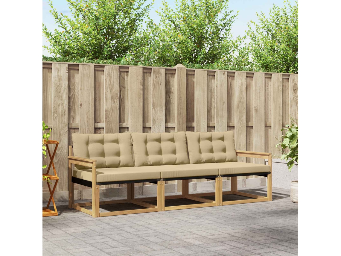 Vidaxl Conjunto De Sofás Para Exterior 3 Unid. Branco E Bege