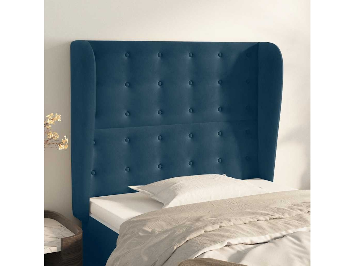 Vidaxl Cabeceira Cama C/ Abas Veludo 83x23x118/128 Cm Azul-escuro