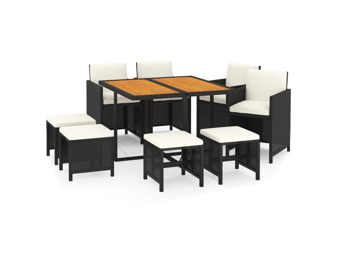 Maison Exclusive - 9 Pcs Conjunto De Jantar P/ Jardim C/ Almofadões Vime Pe Preto