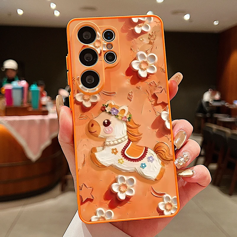 (laranja) Capa Magnética Para Celular Galaxy S24 Com Estampa De Cavalos Super Fofa