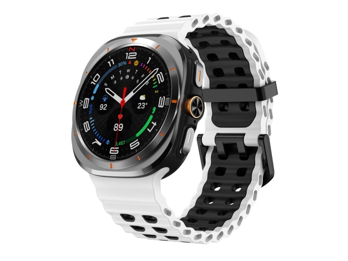 Bracelete Silicone Ocean com Furos Duplos e Fivela Preta em Branco e Preto para Samsung Galaxy Watch Ultra XIAOMOYU (47mm)