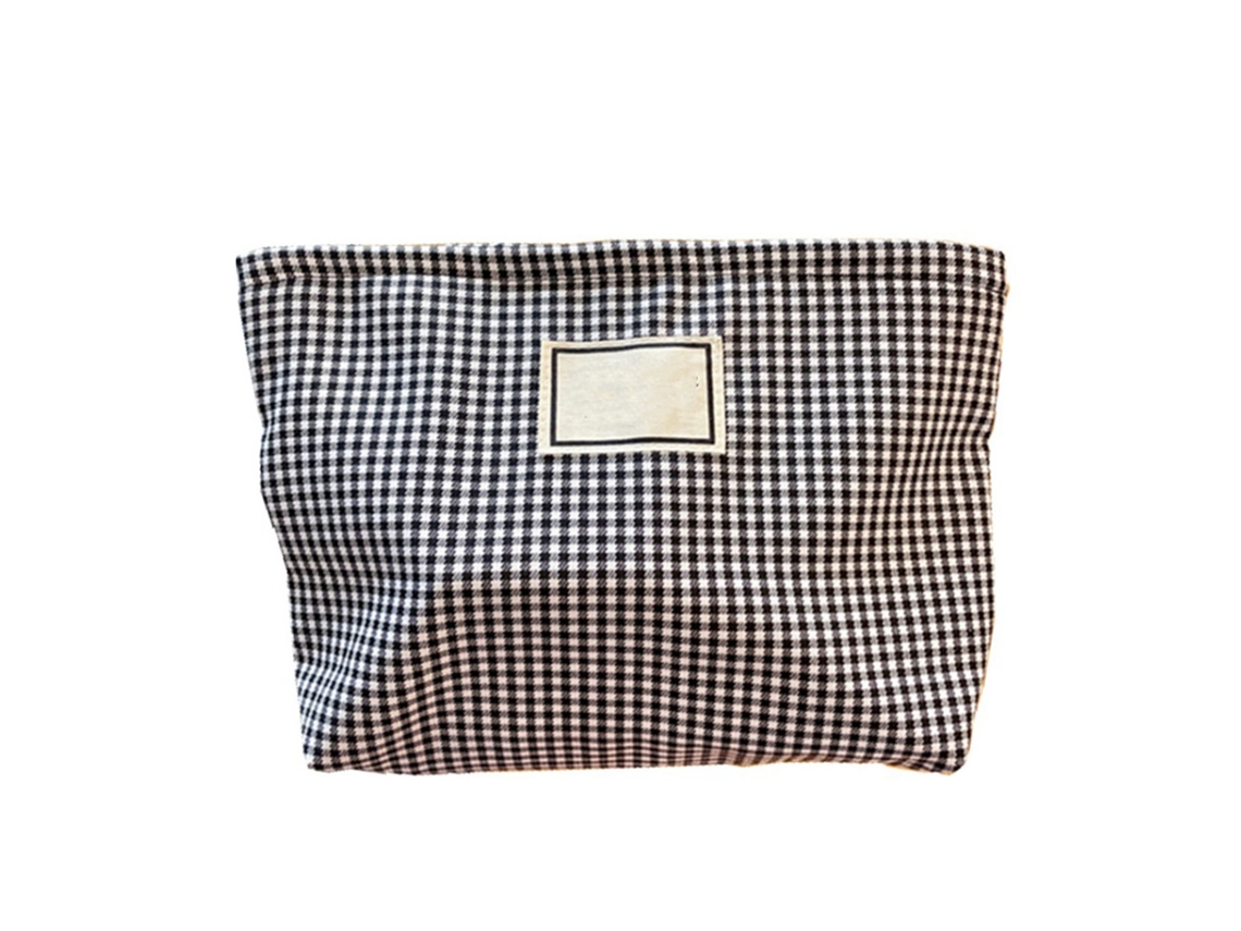 Bolsa De Maquillaje De Cuadrillé Blanco Y Negro Com Grande Capacidade