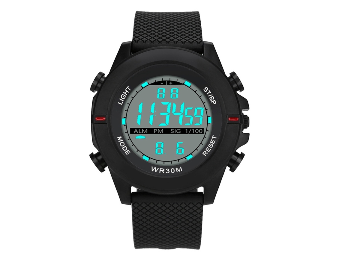 Relógio esportivo eletrônico com pulseira de silicone e visor LED vermelho