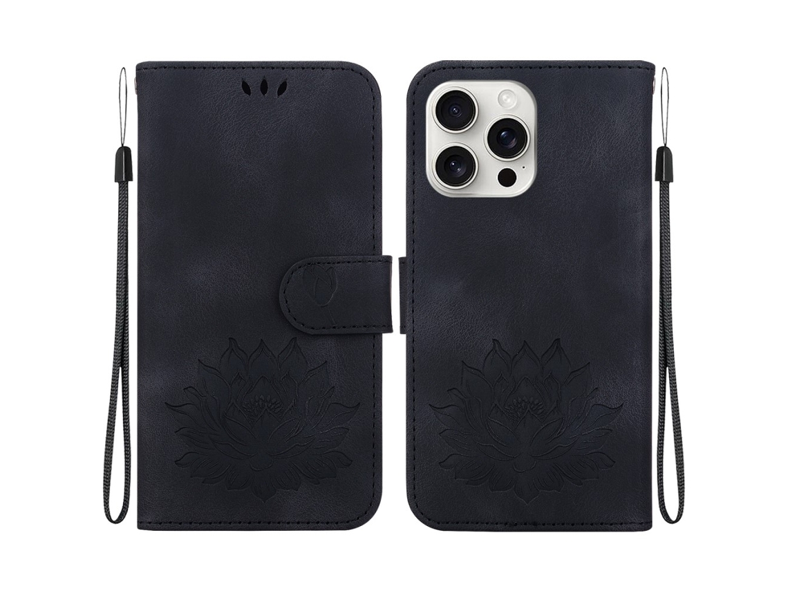 Capa Em Couro Pu, Com Suporte Para Iphone 16 Pro Max - Preto