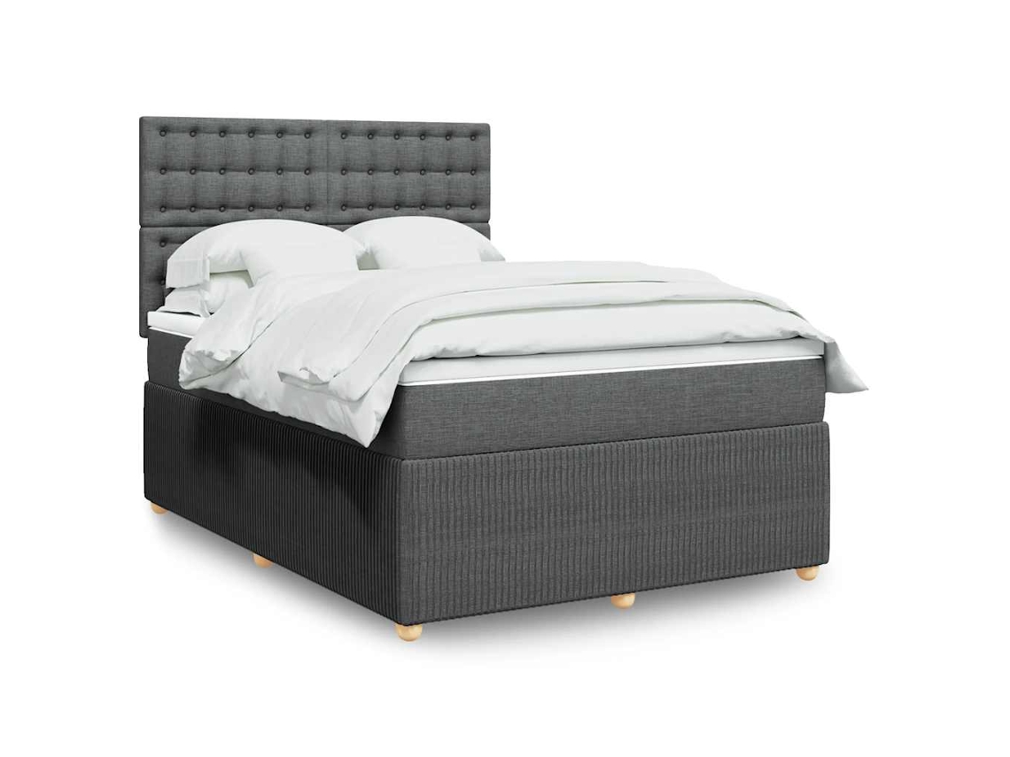 Vidaxl Cama Com Molas/colchão 140x190 Cm Tecido Cinzento-escuro