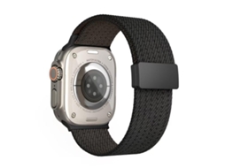 Bracelete para Apple Watch 46/49/45/44mm Nylon Elástico 4 Fios com Fecho Magnético Cor Preto XIAOMOYU