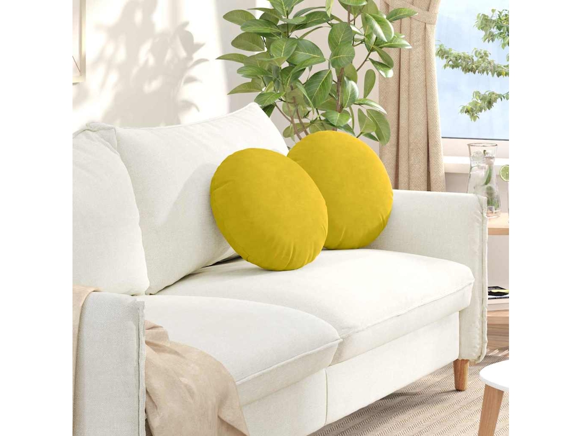Vidaxl Almofadas De Assento 2 Pcs Amarelo Ø 40 X 13 Cm Veludo