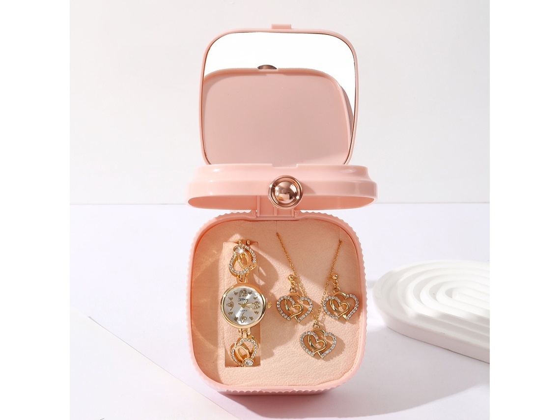 Conjunto de Presente Feminino com Relógios, Colares com Símbolo do Amor, Brincos e Caixas SPQMENT