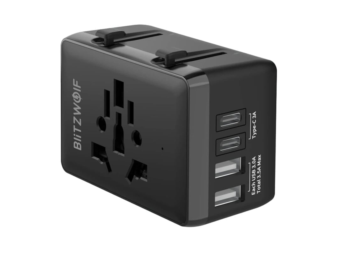 Adaptador de Viagem BLITZWOLF 4 em 1 para Usb c Pd 20w com 2 Portas Usb para Celulares