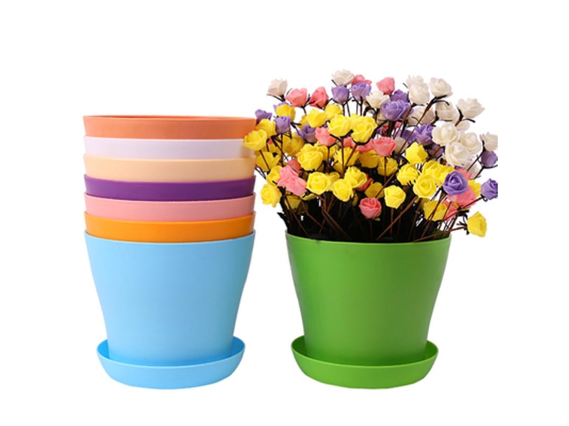 Vasos De Plástico Para Interior, 8 Peças Com Pratos Para Jardim Escritório Plantas (10*8.5*cm)