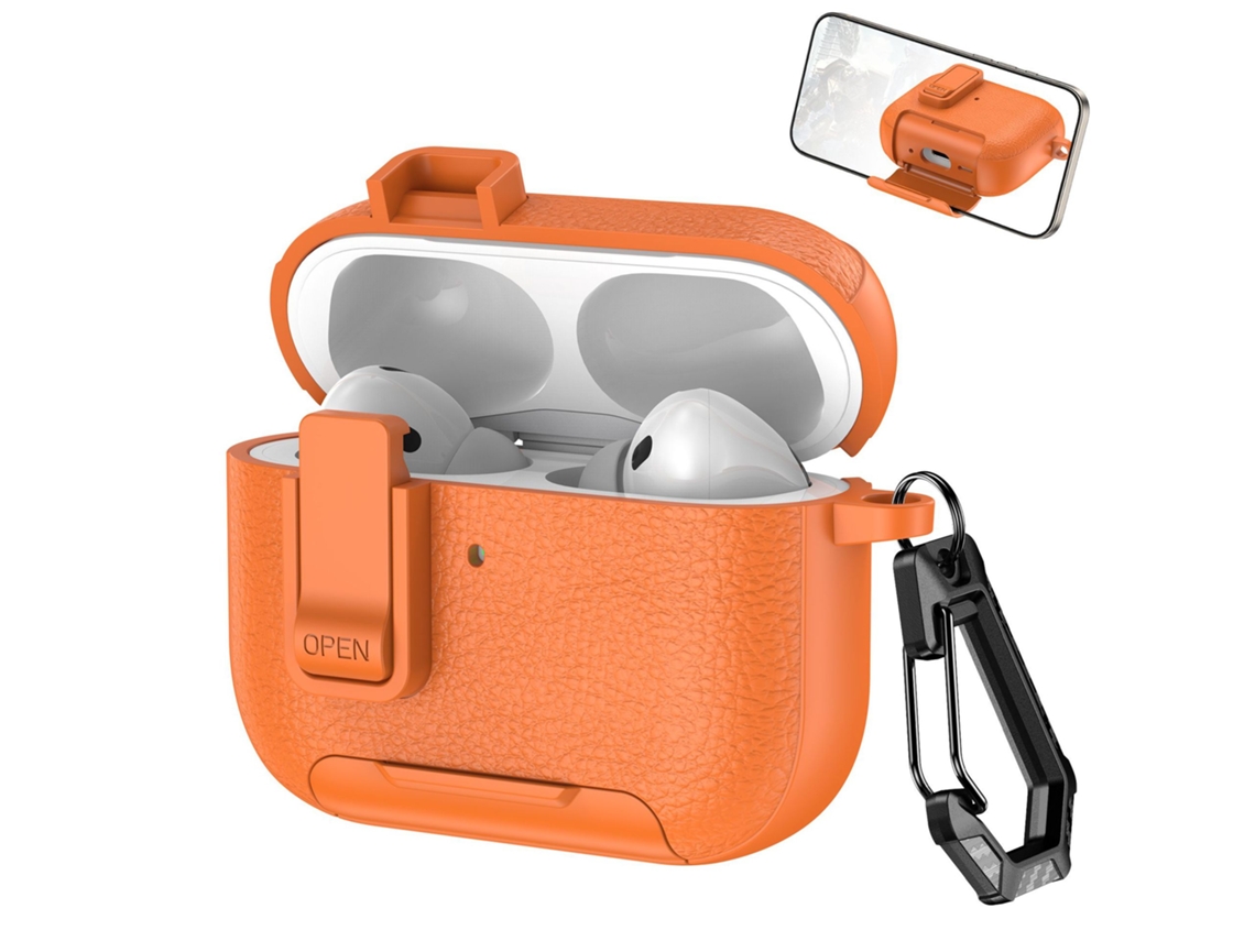 Capa de Couro Vegano para Airpods Pro 2 com Mosquetão, Compatível com Carregamento Sem Fio Preto e Branco PANOONA