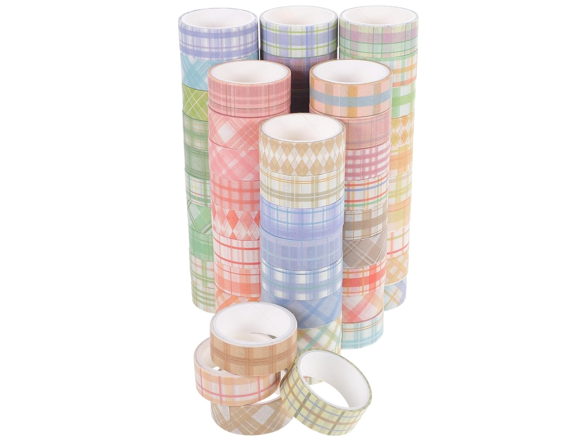 Conjunto Stobaza com 60 rolos de fita adesiva decorativa Washi, com estampa Xadrez, ideal para artesanato, fácil de usar.