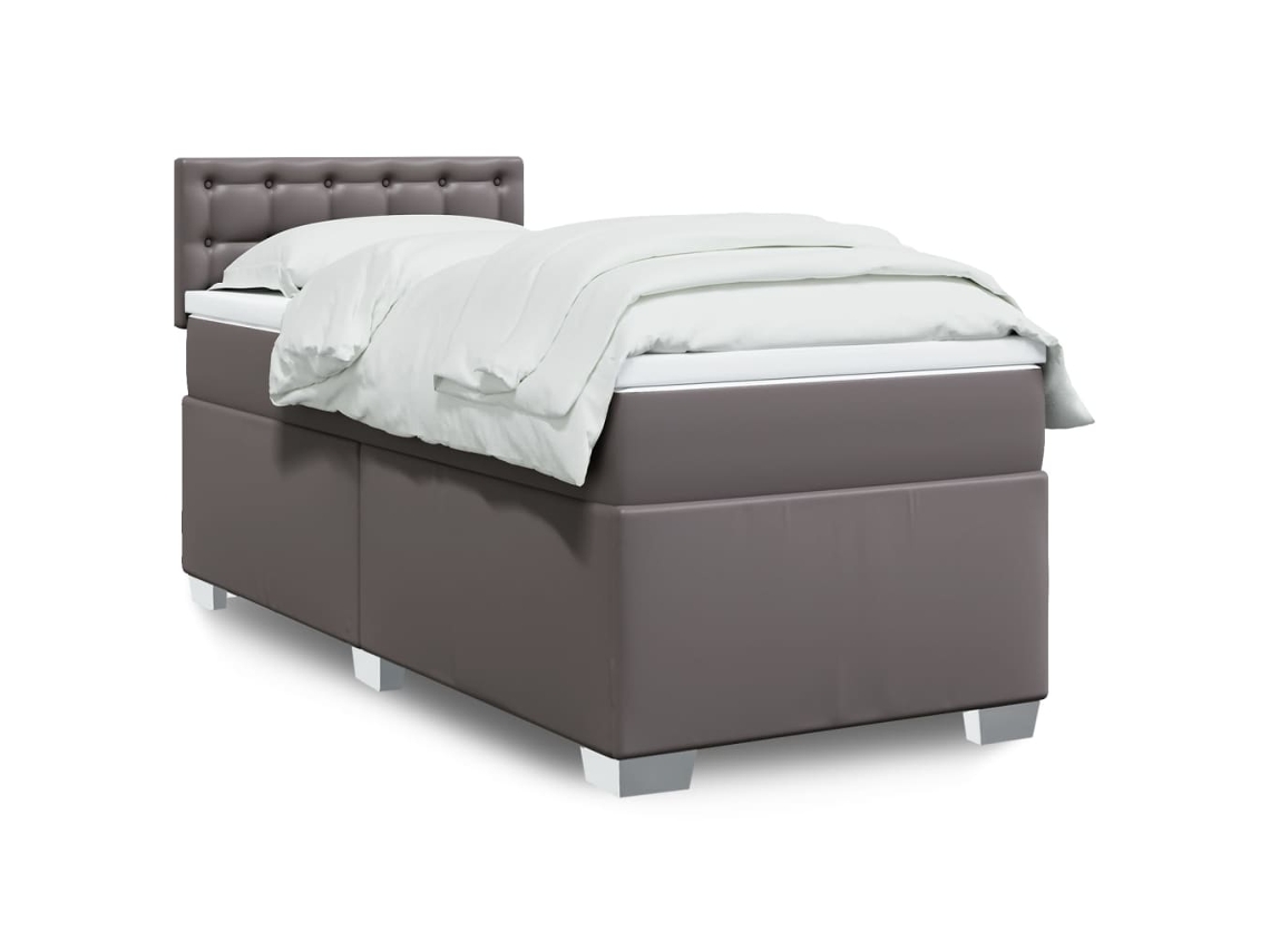 Cama Com Molas/colchão 90x190 Cm Couro Artificial Cinzento