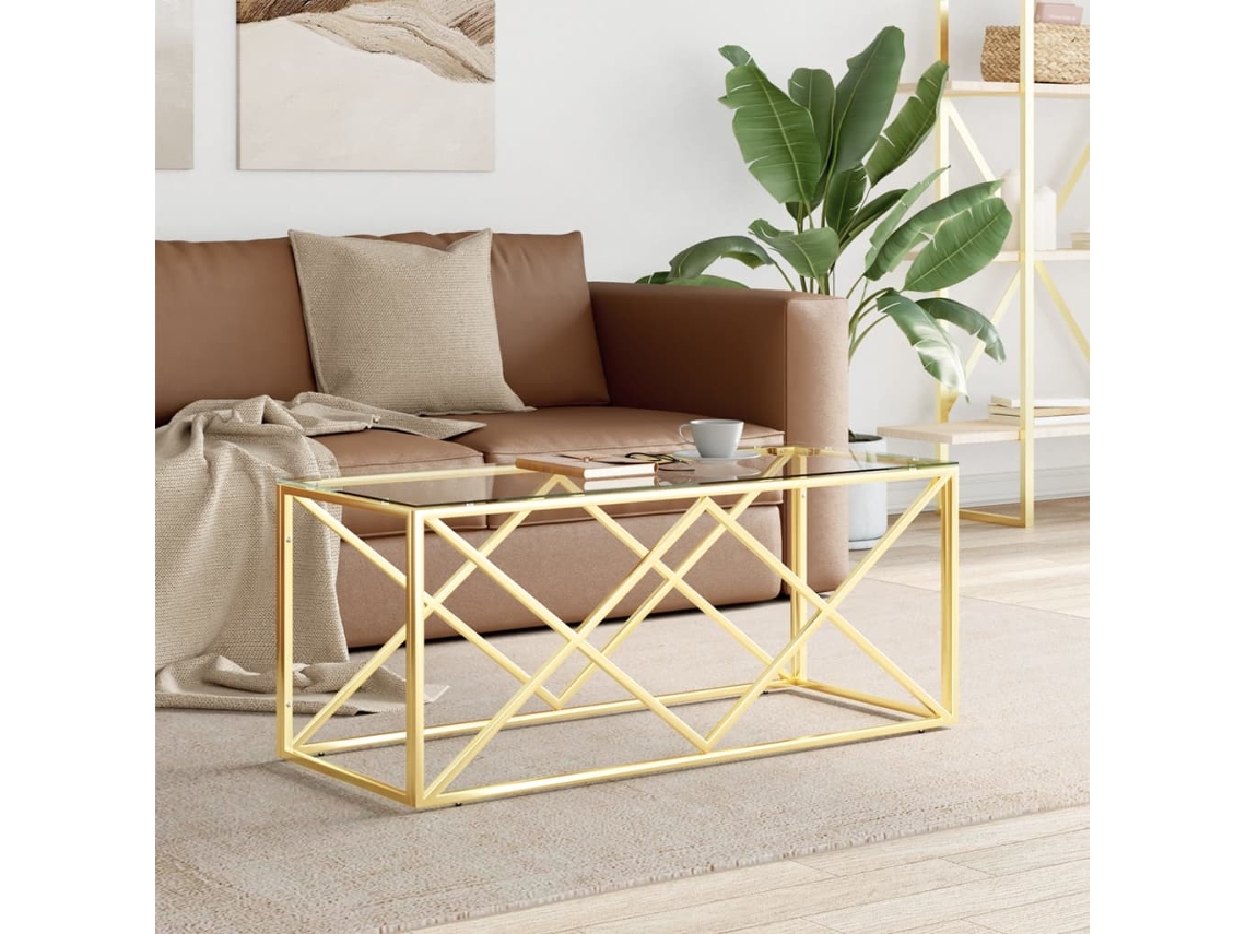 Vidaxl Mesa De Centro 110x45x45 Cm Aço Inoxidável E Vidro