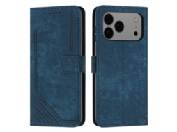 Capa De Couro Para Iphone 17 Pro Com Padrão Listrado E Cordão.