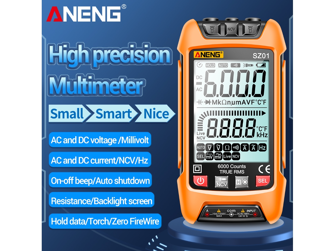 Multímetro Digital Inteligente Aneng Sz01 Auto Range, True Rms, Backlight | S/MARCA