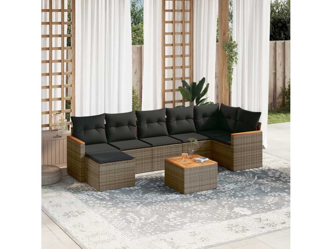 Vidaxl 8 Pcs Conjunto Sofás De Jardim C/ Almofadões Vime Pe Cinzento