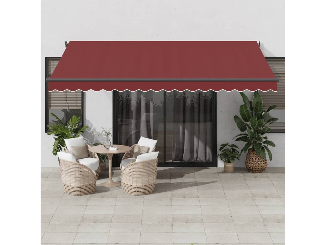 Vidaxl Toldo Retrátil Manual Com Luzes Led 450x350 Cm Bordô