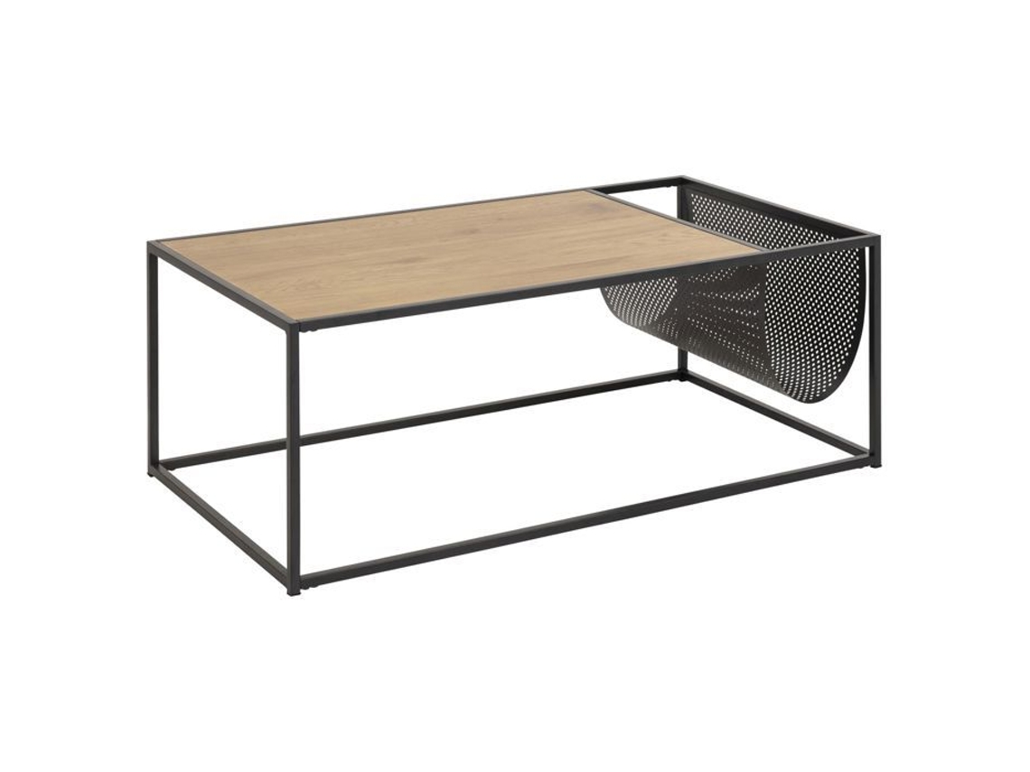 Mesa de Centro Retangular Porta revistas MDF e Metal Bege e Preto S/MARCA