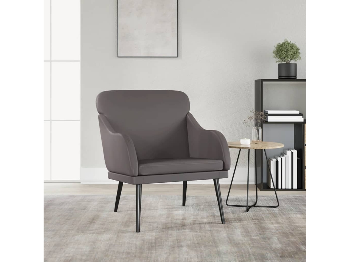 Vidaxl Cadeira C/ Apoio De Braços 63x76x80cm Couro Artificial Cinzento