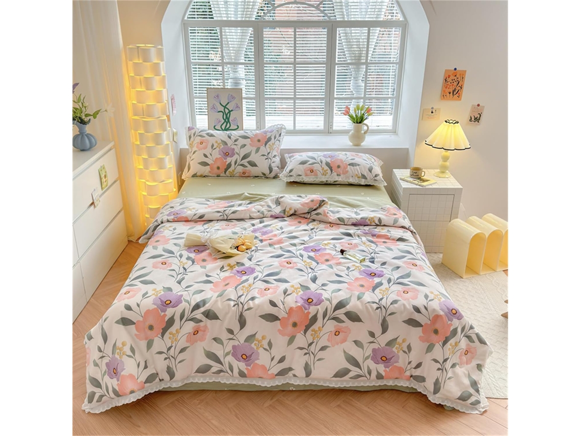 Colcha Acolchoada Fansu em Algodão Ideal para Ar Condicionado 100% Conjunto de Cama Sofá com Renda Branca 200x