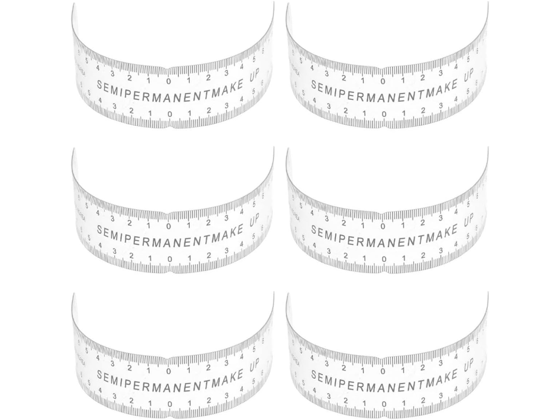 Régua De Sobrancelhas De Pvc Transparente E Flexível De 6 Peças Com Escala Preta, Ferramenta