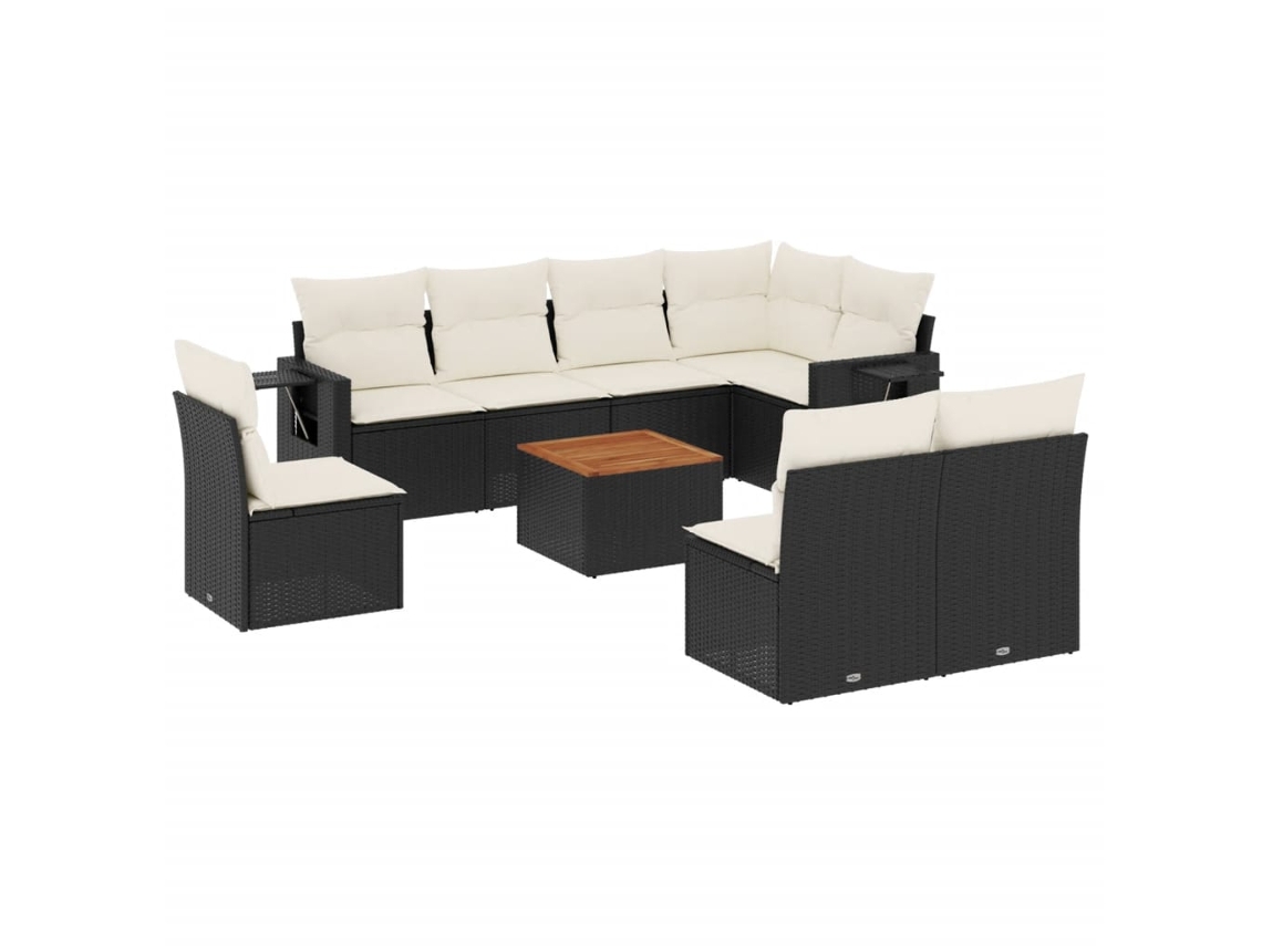 Maison Exclusive - 9 Pcs Conjunto De Sofás P/ Jardim C/ Almofadões Vime Pe Preto