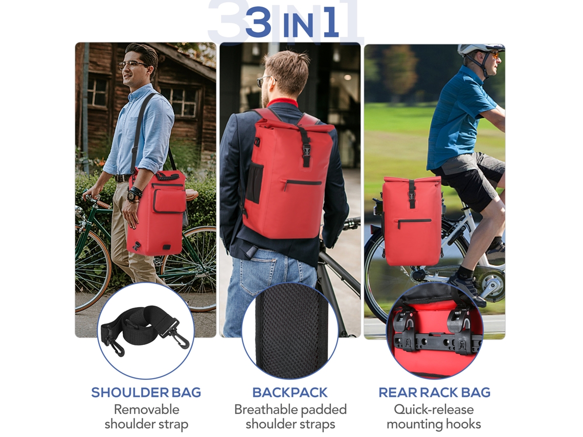Bolsa traseira Mali 3 em 1, impermeável, com compartimento para laptop | S/MARCA