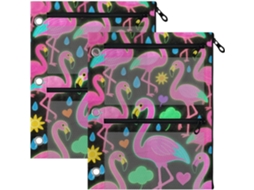 Pasta Fluorescente De 3 Argolas Com Estampa Flamingo Rosa