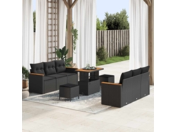 Vidaxl Conjunto De Sofá De Jardim 9 Pcs Preto Vime Pe