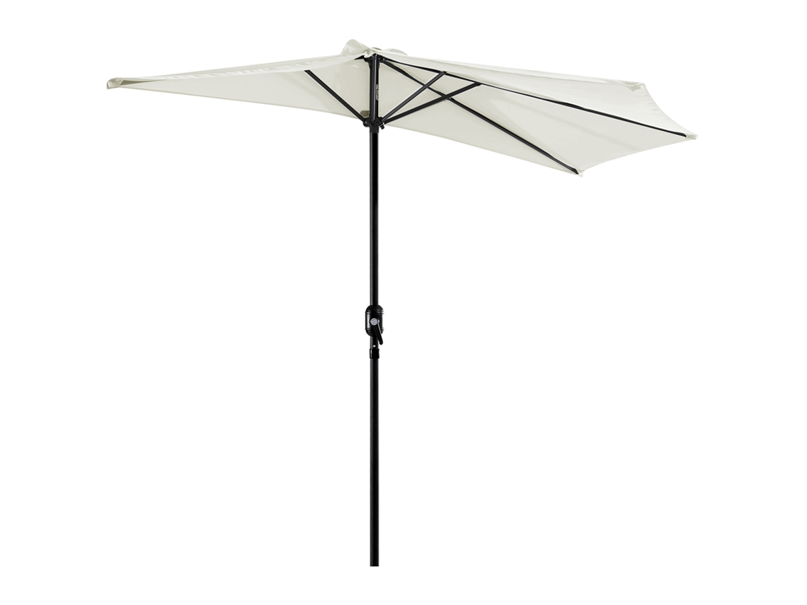 Ombrellone Da Giardino 269x138x236 Cm Con Manovella E Forma Semicircolare, Tessuto In Poliestere 180 G/m² Per Esterni, Terrazza, Patio, Piscina, Crema