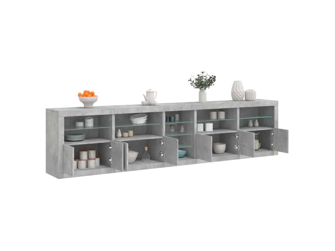 Vidaxl Aparador Com Luzes Led 283x37x67 Cm Cinzento Cimento