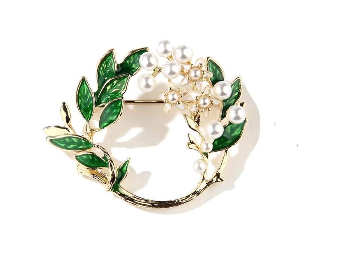 Broche De Muguete Linjou, Flor Favorita Da Rainha Elizabeth, Com Folhas Verdes E Pérolas Falsas, Estilo Vintage