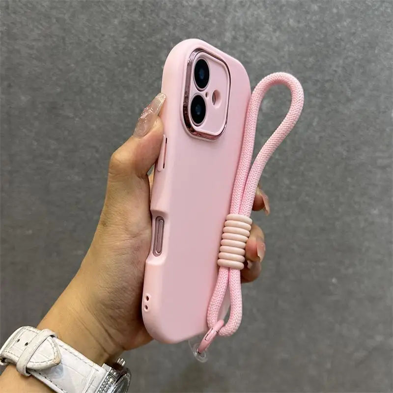 Capa De Celular De Silicone Macio (rosa 11pro) Com Cordão E Proteção De Moldura.