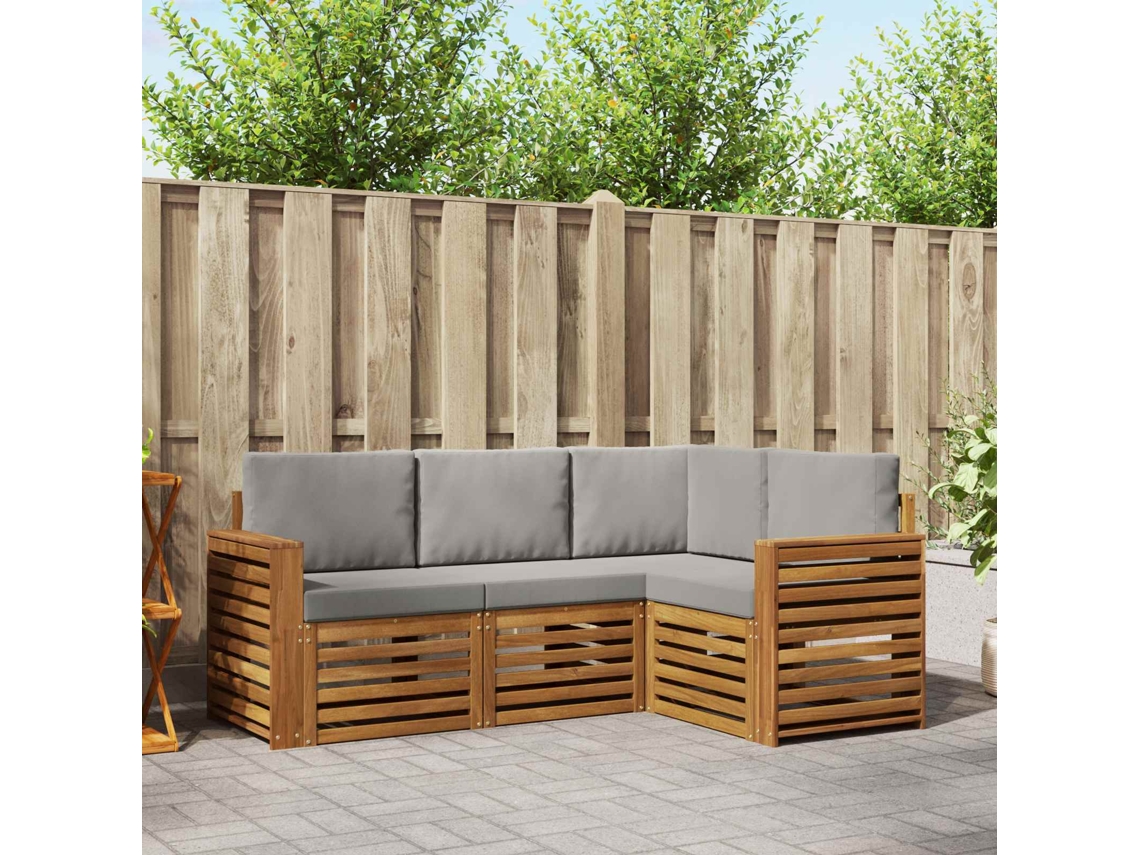 Vidaxl Conjunto De Sofás Para Exterior 4 Unid. Cinza Natural E Claro
