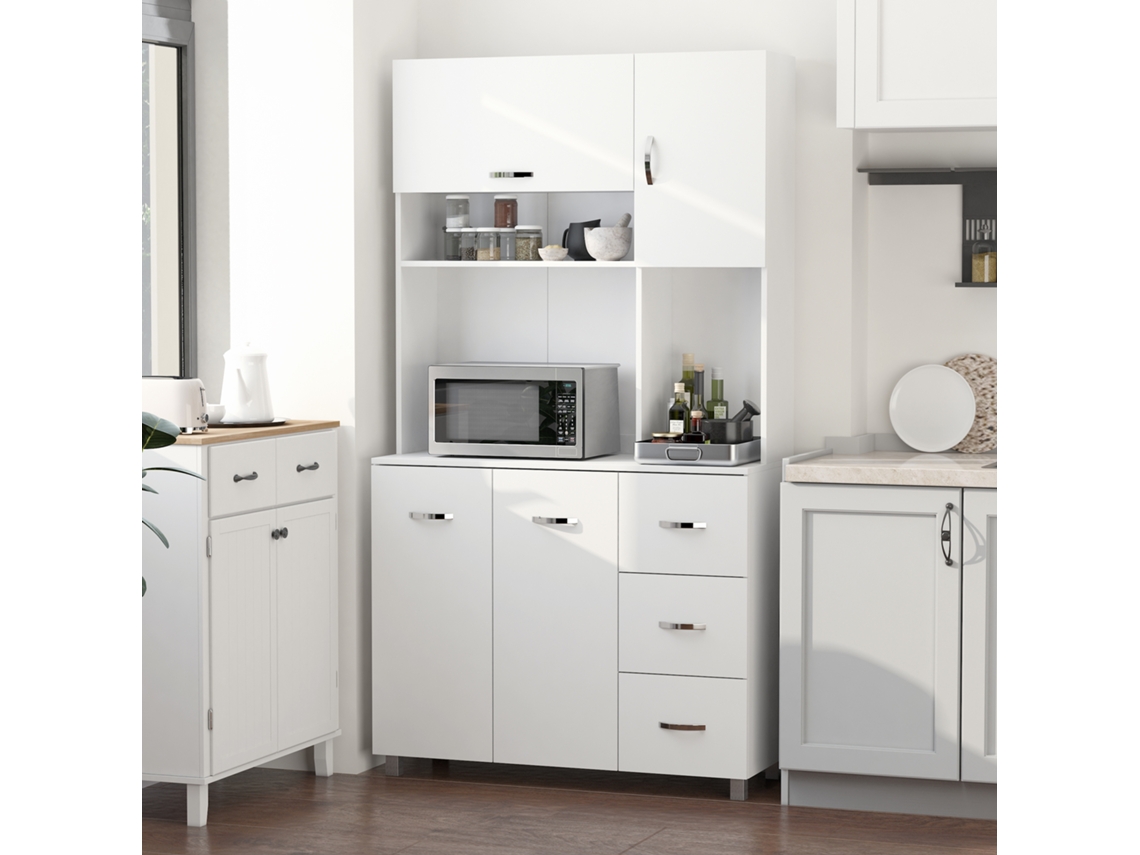 Despensa Alta Cozinha 100x39,5x183,5 Cm Branco 4 Portas 3 Gavetas Prateleiras Ajustáveis Pés Elevados ZIWEI STORE