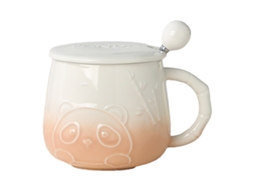 Caneca de Água de 400Ml Caneca de Cerâmica com Panda em Relevo com Tampa e Colher Caneca de Leite de Alto Valor para Casa NEVEANCE