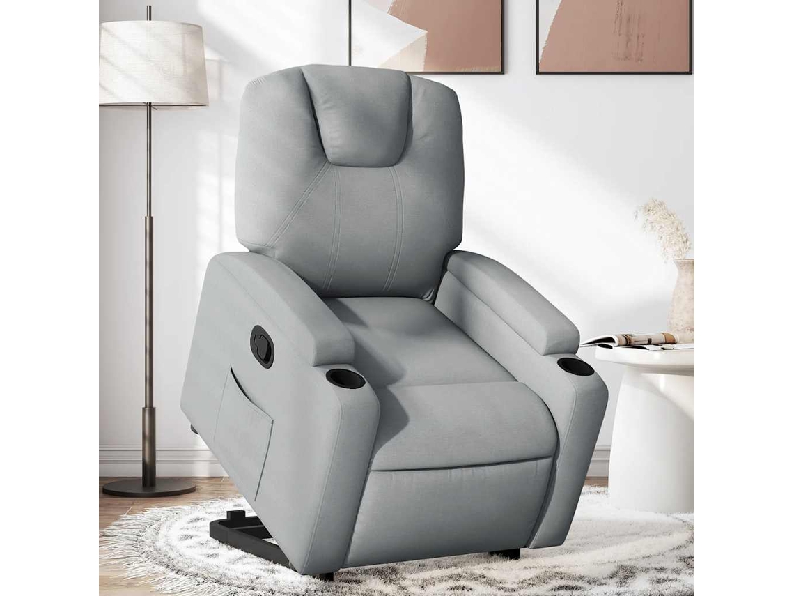 Vidaxl Poltrona Reclinável Elevatória Tecido Cinzento-claro