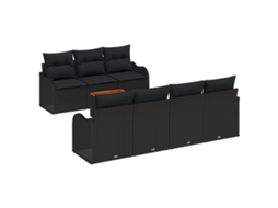 Conjunto 8 Sofá De Jardim Vidaxl Preto Vime Pe (55 X 55 X 37 Cm)