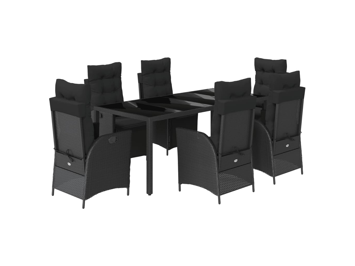 Conjunto de 7 Jantar para Jardim com Almofadões Vime Pe Preto MAISON EXCLUSIVE